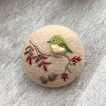 （小）刺繍ブローチ メジロさん