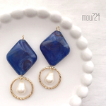 深青マーブル大ぶりピアス