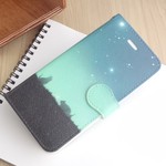 星空×猫柄　手帳型iphoneケース　星空草原のねこたち