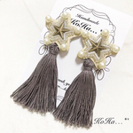 星刺繍ホワイト×ブラウンタッセルピアス イヤリング