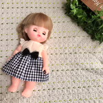 13.メルちゃんの服 ギンガムチェックレース袖ワンピース