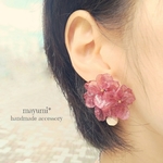 秋色ボルドー♪紫陽花ブーケピアス-autumn Bordeaux hydrangea-