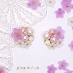 ラベンダー花いっぱいコットンパール＊ビジューのピアス／イヤリング