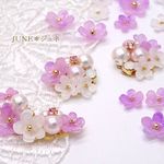 セット、ラベンダー花いっぱいコットンパール＊ビジューのイヤーカフ＋ピアス／イヤリング