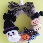 おばけちゃんのハロウィンもこもこリース　羊毛フェルト