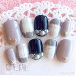再販♡RUNA♪艶ありブランケットブラック系ネイルチップ
