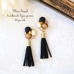 大人タッセル×マットパール♡Black♡ビジューピアスorイヤリング
