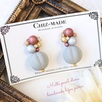 マットグレー×アンティーク大人ピンク♡大振り感♡ビジューピアスorイヤリング