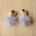 ２wayミンクファーピアス/イヤリング＊グレー