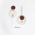 ボルドー×サークルアシンメトリーイヤリング／ピアス