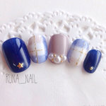 RUNA♪ネイビー×グレーブランケットチェックネイルチップ