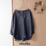 布帛Tシャツ　Vネック　リネン　グレー