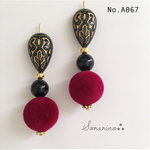 No.A067 ボルドー × ブラック ♛︎	アンティークピアス