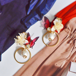 紅蝶々とコットンパール ピアス/イヤリング
