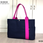 ◉再販◉SIOCO・ Zoccaシリーズ 柔らか8号帆布《濃紺》×マゼンタテープ　ショルダーバッグ  アシンメトリー 