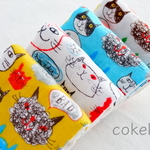 ୨୧ Funny Cat Face ୨୧ ふわふわ&やわらか８重ガーゼ ハンカチ♪４枚セット（無添加ガーゼ使用）