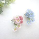秋明菊のブーケ（ブルー＆ピンク）ピアス・イヤリング