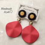 秋冬☆ヴィンテージ風 大ぶり ピアス/イヤリング  コーラルレッド