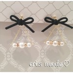 再再販 eri.s♡ピアス♡イヤリング♡ リボンxコットンパールトライアングル