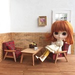 【3点セット】ミニチュア北欧家具3点セット（赤チェック）
