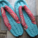 布ぞうり：aqua blue24cm/pink flower