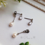 🆙2way＊チタンポストピアス＊zirconia＋淡水パール＊シルバー＊