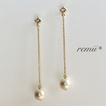 スクエアチャームとコットンパールのシンプルピアス✴︎イヤリング