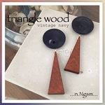 ◎triangle wood◎ヴィンテージネイビー ピアス イヤリング