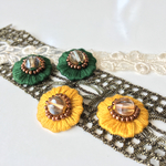 秋の限定色＊刺繍糸のころんピアス  深緑