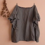 LINEN フリルチュニック *サックス*　size FREE