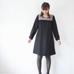 【期間限定20％OFF】　affetto リバティ切替ウール混ワンピース　黒