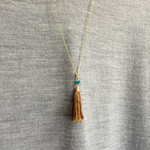 mix colors tussle with turquoise long necklace 