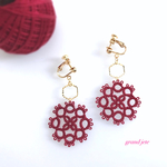 【クローバー２】ボルドー・イヤリング/ピアス・タティングレース