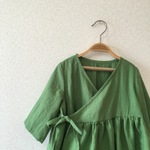 100cm★コットンリネンの2WAYカシュクールチュニック/グラスグリーン
