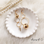 ① オール ゴールド アシンメトリー  ピアス／イヤリング