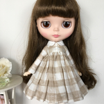 ドール服 Blythe 長袖ワンピース(麻チェック)