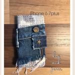 ❄️iPhonePlusデニムケース ケーブルニット柄