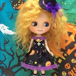 ハロウィンワンピース 三角帽子付き ブラック   ( ブライス、リカちゃん)