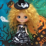 ハロウィンワンピース 三角帽子(大)付き ブラック  ( ブライス、リカちゃん)