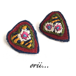 【大】しましまハート刺繍《イヤリング》