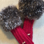 💛スマホ対応・指なし手袋💛あったかおしゃれなファー付・ワインレッド（ウール100）＆ファー（グレー）💛