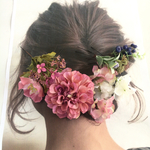 【今だけ400円OFF】モーブピンクダリアとホワイト、ピンクのmix紫陽花のアンティークヘアアクセサリー☆ 髪飾り 花飾り　袴　振袖　結婚式　ウェディングドレス　カラードレス　ヘアアレンジ