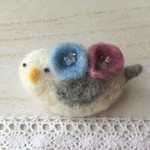 小鳥とお花のブローチ　紫
