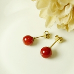 *P17*天然石赤珊瑚AAA（6ｍｍ）☆スタッドピアス