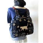 猫 ねこちゃん 安曇野木綿＆藍染 がま口  バッグ パッチワーク あおりポケット付 リュック ショルダー トート 3WEY 通勤 がまぐち バック 小紋 うさぎ  男女兼用 