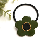 フラワーヘアゴム【グリーン】オリーブ・カーキ 花