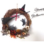 再再販【ハロウィン】Halloween2017✳︎直径２０cm 　おばけ&スパイダー✳︎魔女のほうき　ハロウィンフラワーリース♩