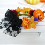 第２弾かぼちゃとブラックリボンのハロウィン花冠　うさぎ花冠 　Sサイズ　 ペット用