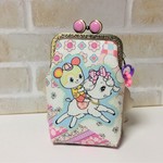 レトロ動物アップリケ柄*8.5cm縦長がま口ポーチ