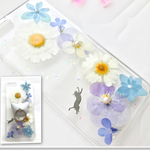 花猫～青 押し花 iPhoneケース スマホケース